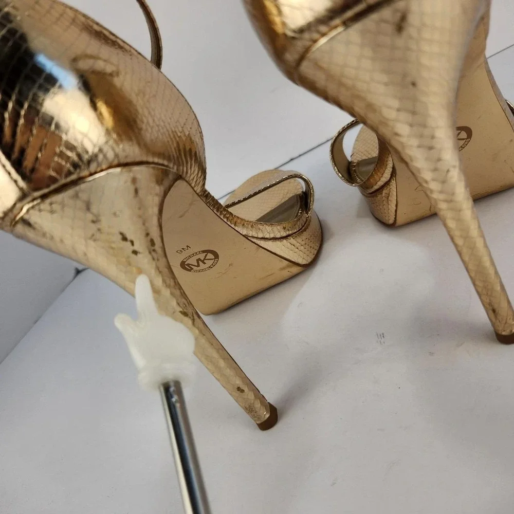 Michael Kors Women's Gold Platform Ankle Strap High Heel Sandals Size 9M